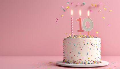 Sweet 10th Birthday: A Cake to Remember on a Pink Background!