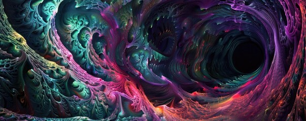 Aufkleber - A vibrant abstract fractal design featuring swirling colors and intricate patterns, evoking a sense of depth and mystery.