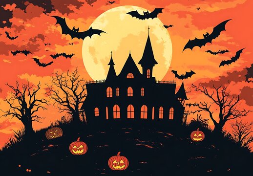 Halloween pumpkins and bats.