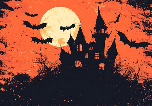 Halloween pumpkins and bats.