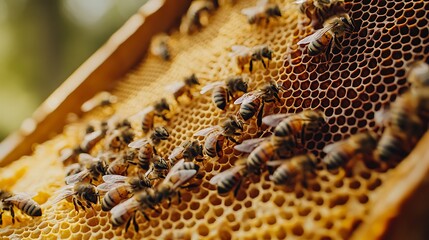 Wall Mural - Honeycomb with Bees Working Together