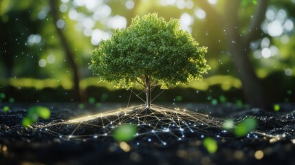 Poster - Climate Change Networking Concept with Tree and Network Lines.