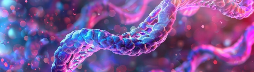 Aufkleber - A vivid representation of molecular structures, showcasing colorful strands in a dynamic and abstract design, ideal for scientific themes.