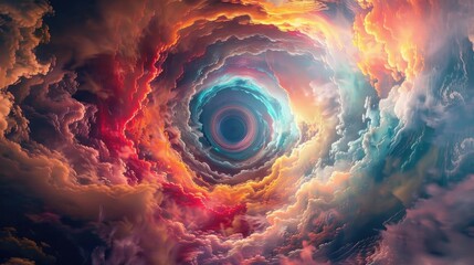 Poster - A mesmerizing swirl of colorful clouds, creating a captivating vortex of vibrant hues and ethereal beauty in the sky.