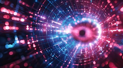 Poster - Vivid digital eye design featuring glowing particles and swirling light patterns, perfect for futuristic and abstract themes.
