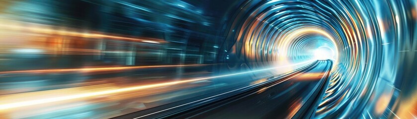 Poster - Dynamic tunnel with vibrant lights, representing motion, speed, and technological innovation in a captivating visual effect.