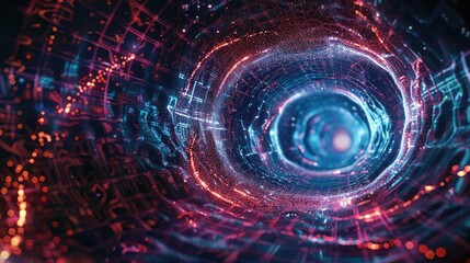 Aufkleber - Abstract digital tunnel with vibrant neon colors, creating a sense of depth and technology. Futuristic and captivating design.
