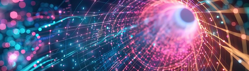 Poster - A vibrant and dynamic abstract representation of swirling light trails and energy patterns, conveying a sense of movement and creativity.