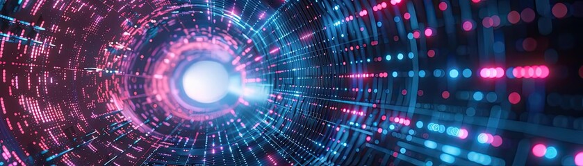 Aufkleber - Futuristic digital tunnel with vibrant colors and light patterns, showcasing a blend of technology and abstract design.