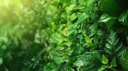 Poster - Lush green foliage creating a vibrant, natural wall, ideal for backgrounds or nature themes. Perfect for wellness and relaxation visuals.