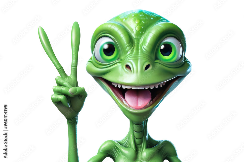 Smiling alien, isolation on transparent background, vibrant green skin ...