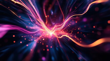 Poster - Dynamic abstract light trails and glowing particles create a mesmerizing visual effect in vibrant colors.