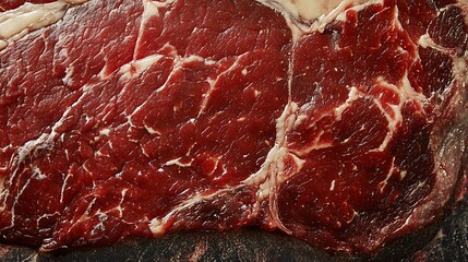 Succulent Marbled Steak - Detailed Close-Up of Premium Beef with Intricate Fat and Muscle Patterns in Hyper-Realistic Image