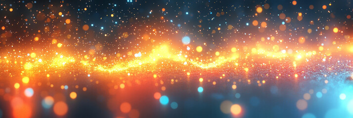 Wall Mural - Abstract background with shimmering lights in orange, yellow, and blue.