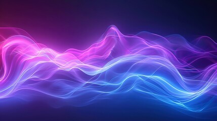 Poster - Dynamic abstract wave pattern in vibrant pink and blue hues, creating a sense of movement and energy on a dark background.