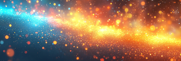 Abstract background with shimmering blue and orange lights.