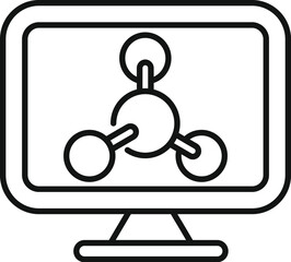Poster - Simple, bold, line icon of a computer monitor displaying a molecule, representing scientific research and analysis