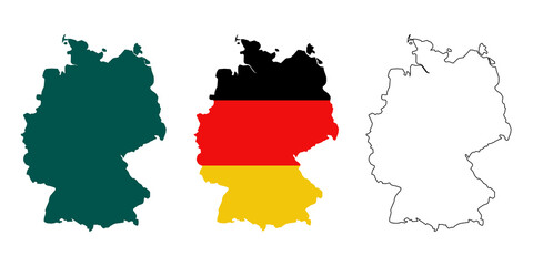 germany map outline, silhouette and germany flag isolated on germany map transparent background.