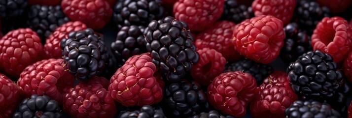 Seamless background of raspberry fruit and various berries