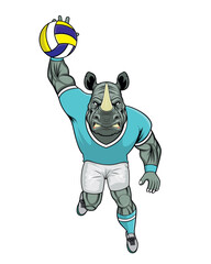 Canvas Print - rhino mascot volleyball vector illustration design