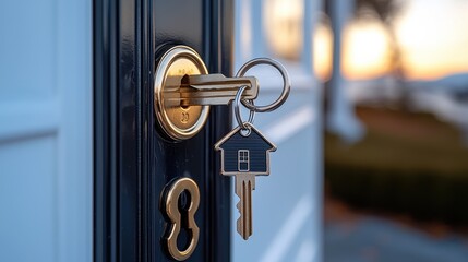 Wall Mural - Modern Door Ajar with Home Keychain - Symbol of Property Ownership