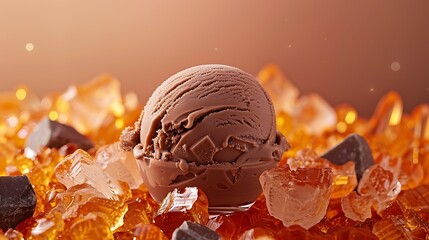 Wall Mural - Chocolate ice cream on an orange backdrop of rock glass