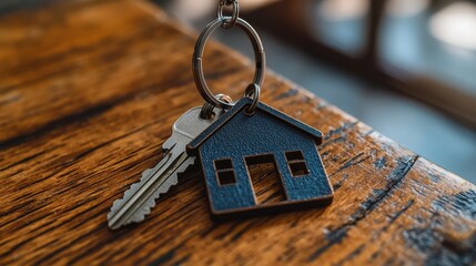 Wall Mural - The Symbol of Homeownership - Keychain Hanging from Key in Open Door for Real Estate Investment Concept