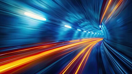 Poster - Dynamic motion in a vivid tunnel, showcasing streaks of light zooming through in a stunning blue ambiance.