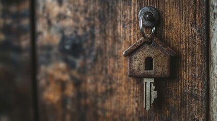 Wall Mural - Unlocking Homeownership - Key with Home-shaped Keychain in Open Door Lock Symbolizing Real Estate Ownership