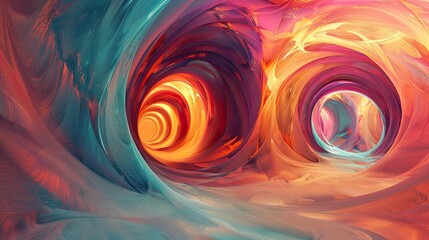 Poster - Dynamic abstract art featuring swirling colors and luminous tunnels, creating an immersive and vibrant visual experience.