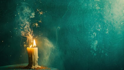 Turquoise Burst: Celebrating with Fiery Fireworks and Sparkling Candles