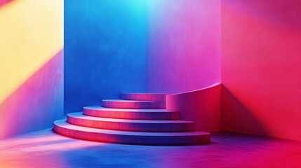 Poster - A colorful room with a staircase in the middle