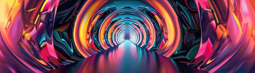 Poster - A vibrant, surreal tunnel with colorful light patterns, creating a sense of depth and exploration into the unknown.
