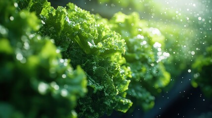 Wall Mural - Fresh Green Lettuce with Water Drops