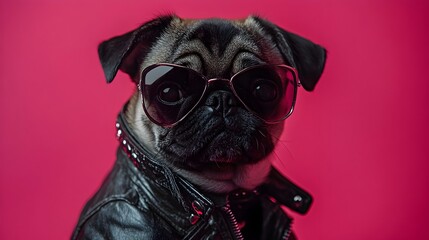 Wall Mural - Surreal Punk Pug Dog Portrait with Vibrant Background and Studio Lighting