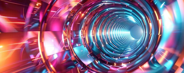 Poster - A vibrant and futuristic tunnel visual, featuring glowing colors and dynamic patterns that evoke a sense of movement and energy.
