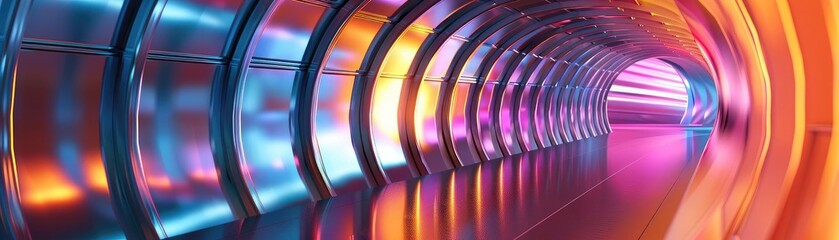 Poster - Vibrant, illuminated tunnel with sleek curves and a blend of colors, creating a futuristic and dynamic atmosphere.