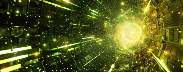 Aufkleber - A captivating digital tunnel illuminated by vibrant colors, showcasing dynamic energy and movement in a futuristic space.