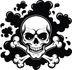 Canvas Print - Skull and Crossbones and grunge smoke silhouette illustration