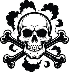 Canvas Print - Skull and Crossbones and grunge smoke silhouette illustration