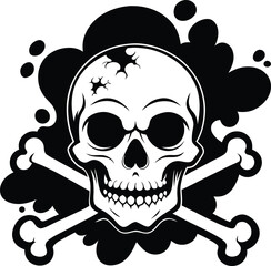 Wall Mural - Skull and Crossbones and grunge smoke silhouette illustration