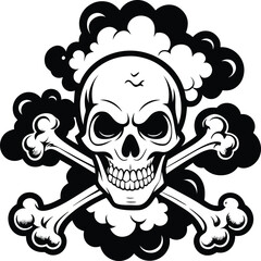 Canvas Print - Skull and Crossbones and grunge smoke silhouette illustration