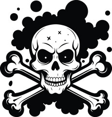 Canvas Print - Skull and Crossbones and grunge smoke silhouette illustration