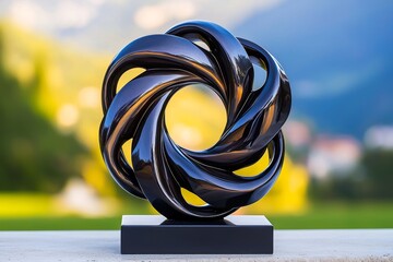 abstract, contemporary sculpture with interlocking forms, high-quality, artistic