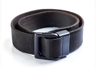 Black nylon fastening belt, strap isolated on white background