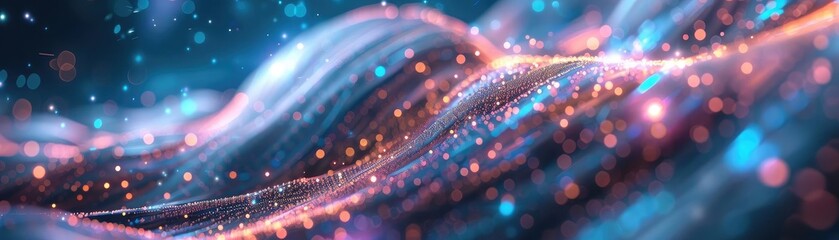 Poster - A vibrant abstract image showcasing luminous waves, sparkling bokeh, and a blend of rich colors, perfect for digital backgrounds.