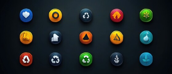 Wall Mural - recycle icon set on dark background.