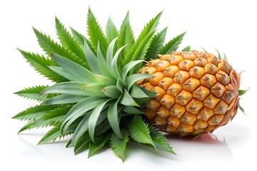 Pineapple peel and foliage isolated on white background