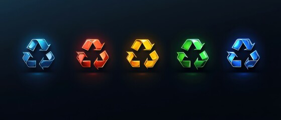 Wall Mural - recycle icon set on dark background.