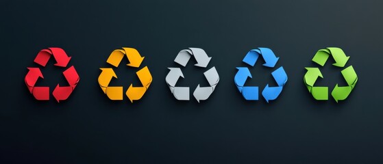 Wall Mural - recycle icon set on dark background.